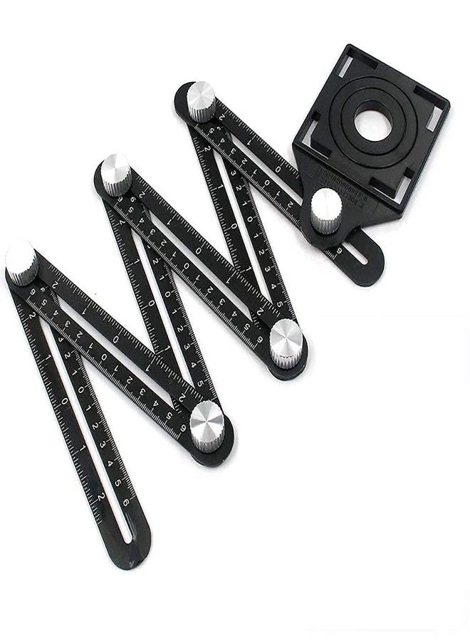 KPS أداة قياس الزوايا المتعددة القابلة للطي من سبائك الألومنيوم بستة جوانب مع دليل حفر لتحديد مكان ثقب بلاط السيراميك، مناسبة للبنائين والنجارين والحرفيين (عبوة من قطعة واحدة) - Image 1